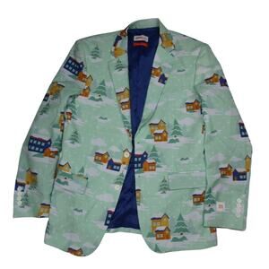 NEW Opposuits Christmas blazer, medium, green, houses & trees